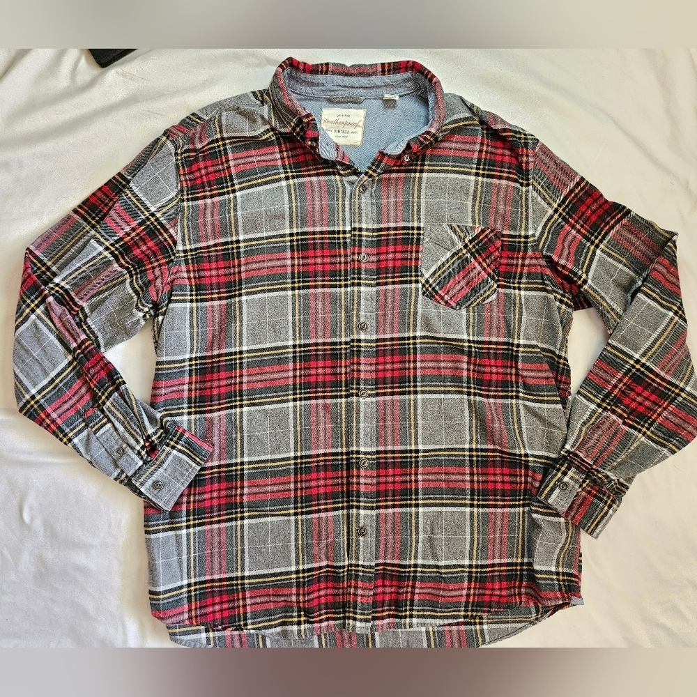 Original Weatherproof Vintage Mens Red & Gray Plaid Long Sleeve Shirt Size XXL